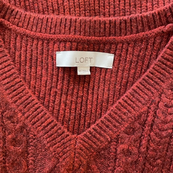 LOFT Puff-Sleeve Cable-Knit Sweater Dress in rust red - XS - Picture 4 of 4